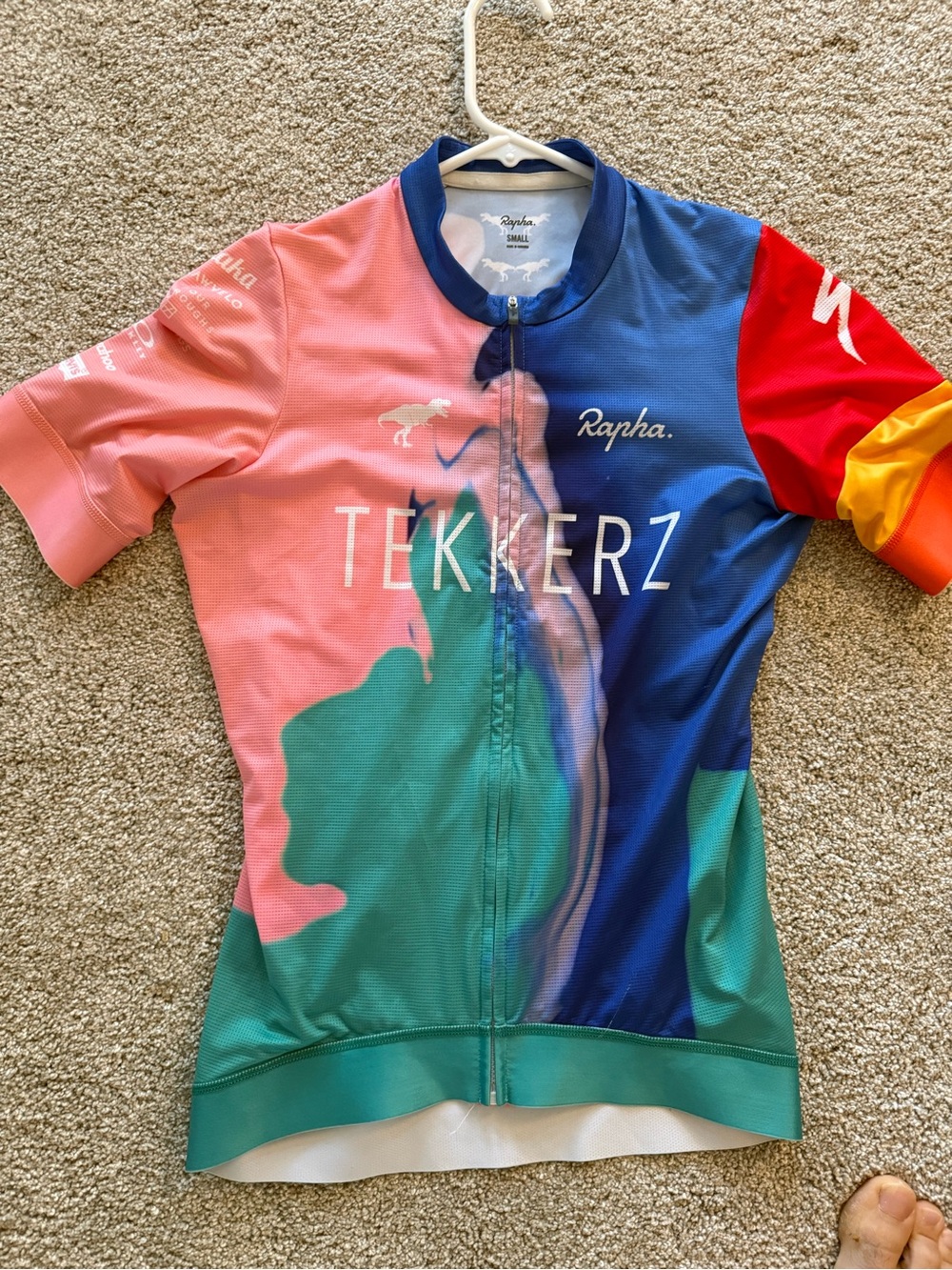 Rapha mens Tekkerz Cycling Jersey - Pink, Blue, Green, Red, Yellow